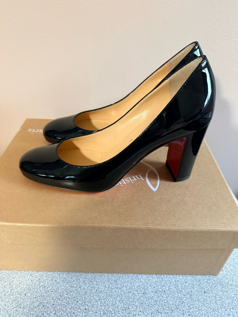 Christian Louboutin Lady Gena 85 Black Patent Pumps Size 35 (US 5) Worn Once - Picture 3 of 6